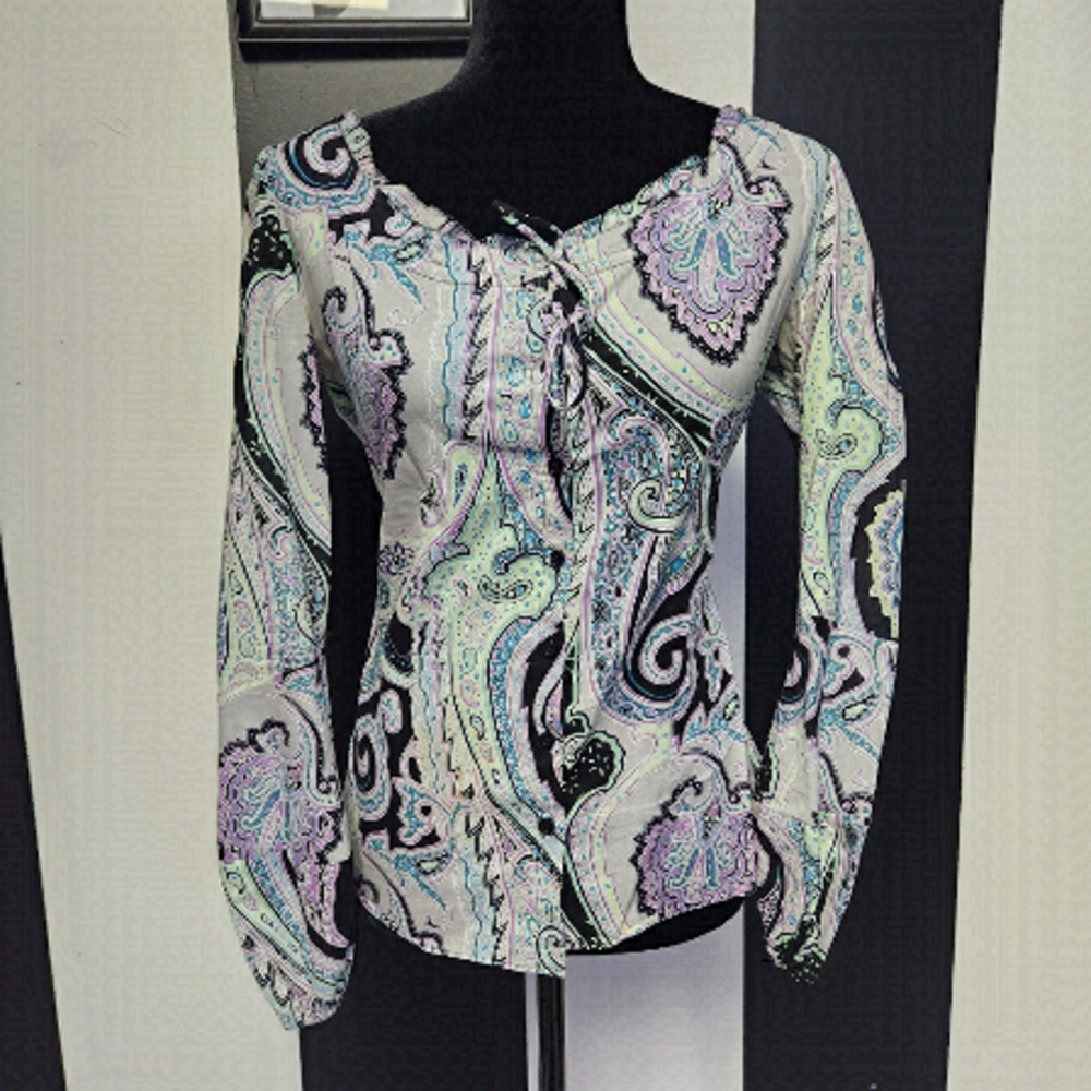 Pastel argyle pattern peasant blouse